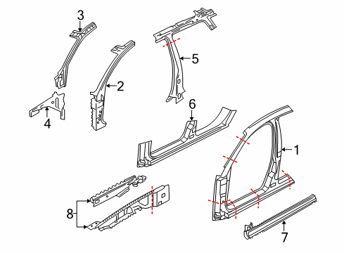 2004 Audi S4 Center Pillar & Rocker, Hinge Pillar