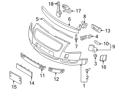 2004 Audi TT Quattro License Bracket Diagram for 8N0-807-285-B-3FZ