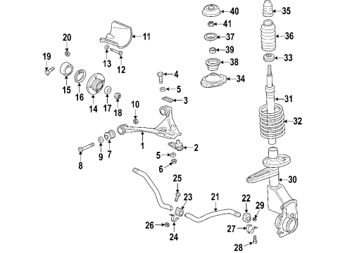 1985 Audi Quattro Front Suspension Components, Lower Control Arm, Stabilizer Bar