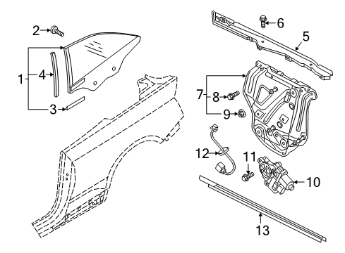 2023 Audi A5 Quattro Glass & Hardware - Quarter Panel Diagram 1