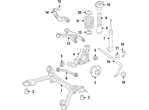 2021 Audi S4 Rear Suspension Components, Lower Control Arm, Upper Control Arm, Stabilizer Bar