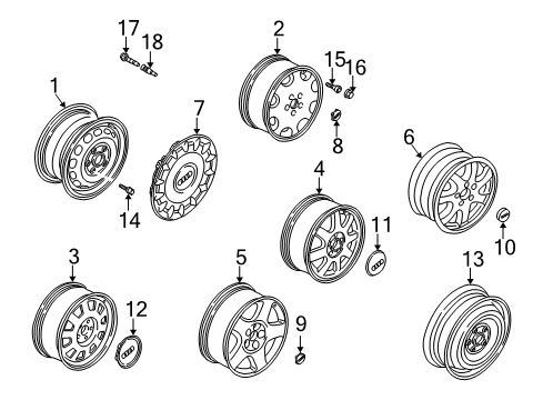 1998 Audi A4 Quattro Wheel, Alloy Diagram for 8D0-601-025-M-Z17