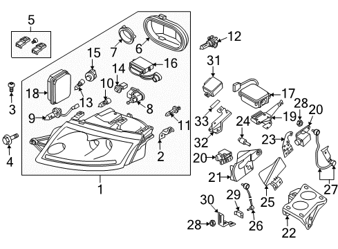 2000 Audi TT Quattro Headlamps, Headlamp Washers/Wipers Diagram 2