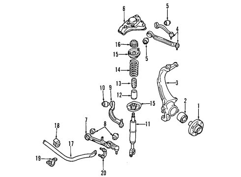 1996 Audi A4 Front Suspension Components, Lower Control Arm, Stabilizer Bar