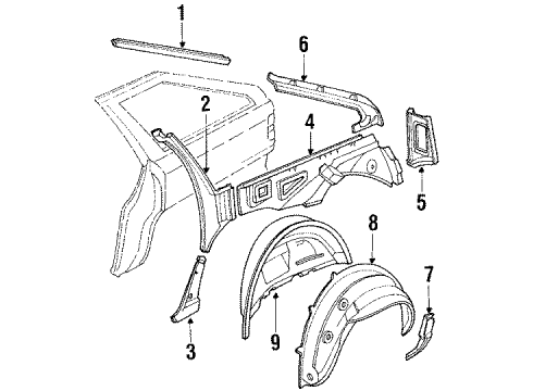 1989 Audi 100 Inner Components - Quarter Panel Diagram 2