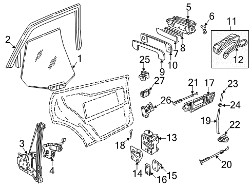 1996 Audi A4 Rear Door Glass & Hardware, Lock & Hardware