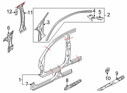 2008 Audi S8 Center Pillar, Hinge Pillar, Rocker