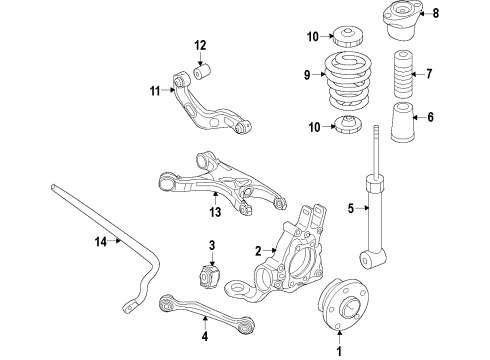 2013 Audi A7 Quattro Rear Suspension Components, Lower Control Arm, Upper Control Arm, Ride Control, Stabilizer Bar