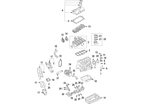 2015 Audi A3 Engine Parts, Mounts, Cylinder Head & Valves, Camshaft & Timing, Oil Cooler, Oil Pan, Oil Pump, Balance Shafts, Crankshaft & Bearings, Pistons, Rings & Bearings