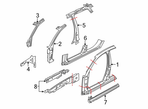 2006 Audi A4 Quattro Aperture Panel, Center Pillar & Rocker, Hinge Pillar