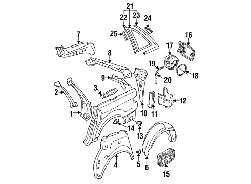 1994 Audi 90 Quattro Quarter Panel Glass, Inner Components