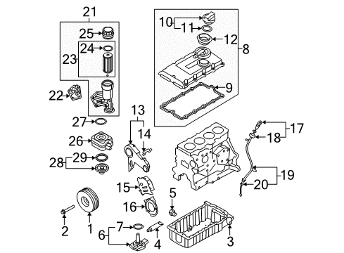 2010 Audi A3 Engine Parts, Mounts, Cylinder Head & Valves, Camshaft & Timing, Variable Valve Timing, Oil Pan, Oil Pump, Balance Shafts, Crankshaft & Bearings, Pistons, Rings & Bearings