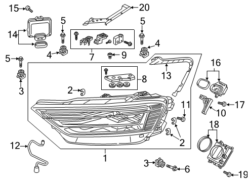 2019 Audi A8 Quattro Headlamps, Headlamp Washers/Wipers Diagram 2