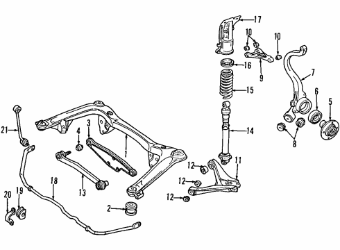 1998 Audi A4 Quattro Rear Axle, Lower Control Arm, Upper Control Arm, Stabilizer Bar, Suspension Components