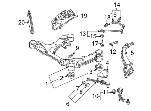 1997 Audi A8 Front Suspension, Control Arm, Stabilizer Bar Diagram 1