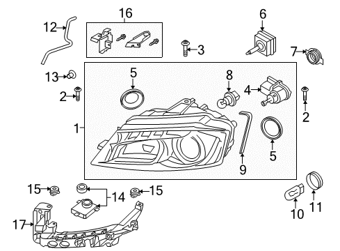 2009 Audi A3 Headlamps, Headlamp Washers/Wipers Diagram 2