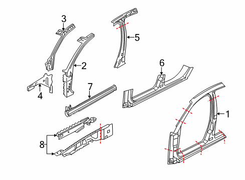 2004 Audi A4 Center Pillar & Rocker, Hinge Pillar