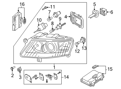 2011 Audi S6 Headlamps, Headlamp Washers/Wipers Diagram 1