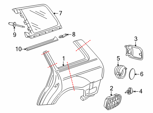 2000 Audi A4 Quattro Quarter Panel & Components, Glass Diagram 2