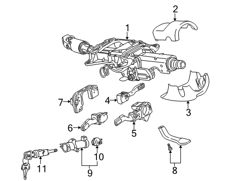 2004 Audi A4 Quattro Steering Systems, Internal Components, Shroud, Switches Diagram 8