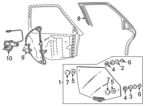 2003 Audi A8 Quattro Rear Door - Glass & Hardware Diagram 2