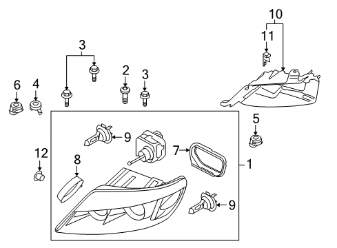 2009 Audi Q7 Headlamps, Headlamp Washers/Wipers Diagram 1