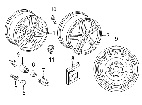 2022 Audi Q5 PHEV Wheels, Covers & Trim Diagram 3