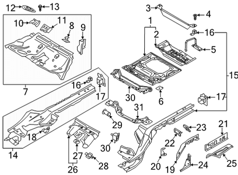 2021 Audi A7 Sportback Rear Floor & Rails Diagram 1