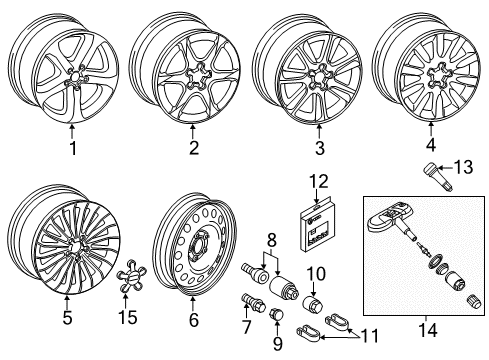 2014 Audi A4 Quattro Wheel, Alloy Diagram for 8K0-601-025-K