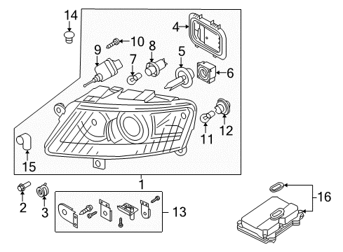 2009 Audi A6 Quattro Headlamps, Headlamp Washers/Wipers, Lighting Diagram 2