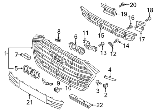 2020 Audi A8 Quattro Grille & Components Diagram 3