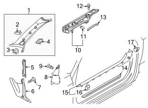 2016 Audi A3 Interior Trim - Pillars, Rocker & Floor Diagram 1
