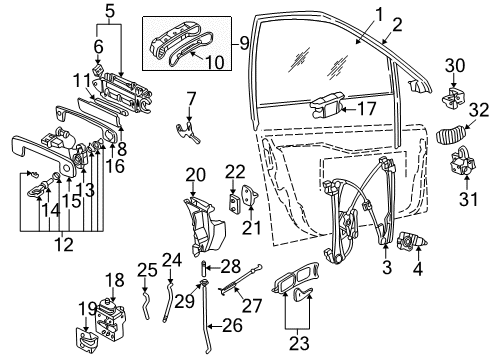 1996 Audi A4 Front Door Glass & Hardware, Lock & Hardware