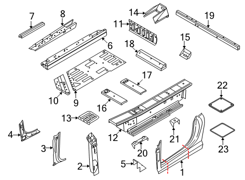 2010 Audi R8 Aperture Panel, Floor & Rails, Hinge Pillar, Rocker