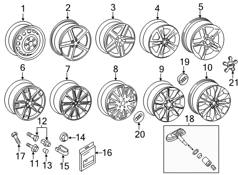 2007 Audi A3 Wheels, Covers & Trim Diagram 1