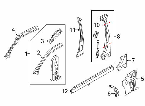 2008 Audi S5 Hinge Pillar, Lock Pillar, Rocker Panel