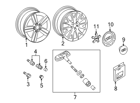 2008 Audi TT Quattro Wheel, Alloy Diagram for 8J0-601-025-C