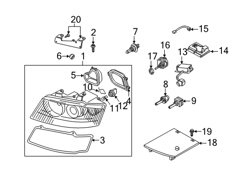 2002 Audi A4 Composite Headlamp Diagram for 8E0-941-029-F