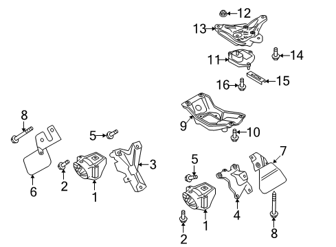 2008 Audi A5 Quattro Engine & Trans Mounting Diagram 1