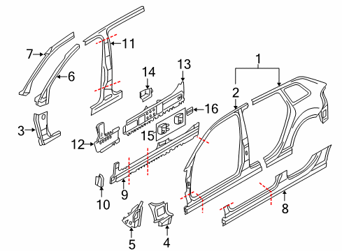 2007 Audi A3 Quattro Aperture Panel, Center Pillar & Rocker, Hinge Pillar, Uniside