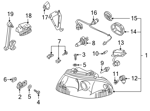 2001 Audi S4 Composite Headlamp Diagram for 8D0-941-030-AQ