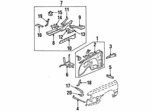 1988 Audi 5000 Inner Structure & Rails - Fender