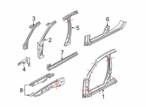 2007 Audi RS4 Aperture Panel, Center Pillar & Rocker, Hinge Pillar